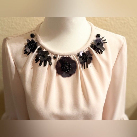 Kate Spade Embellished Crepe Top with Black Floral Accents - XS - Picture 6 of 9